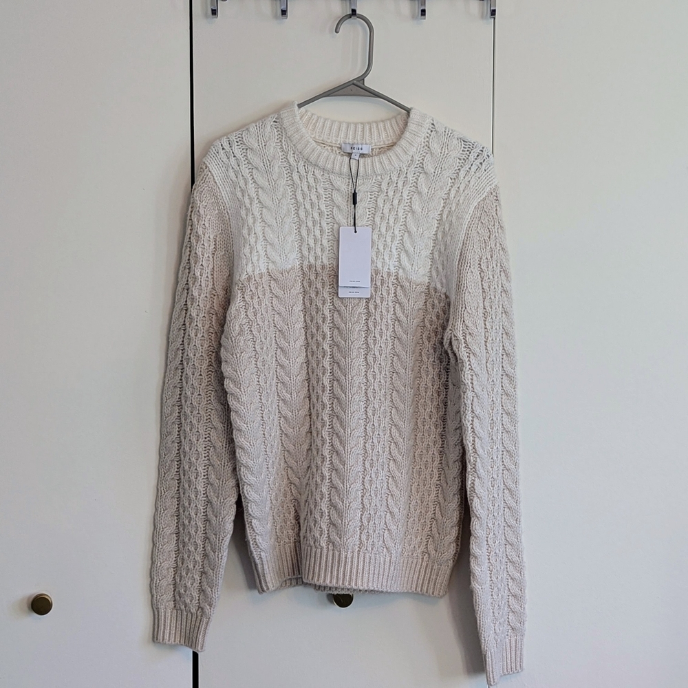 NWT Reiss Colorblock Cable-Knit Sweater, Wool-Blend, Size S